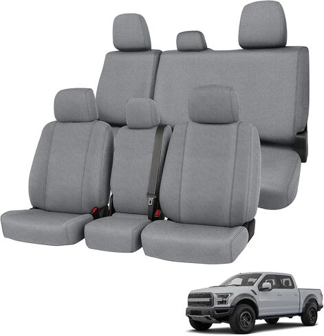 غطاء مقعد الشاحنة الأمامي والخلفي متوافق مع 2015-2019 Ford F150 2016-2019 F250-F550، الجزء الأمامي مع مسند ذراع مفتوح، قماش محبوك عالي التحمل، رمادي in Saudi Arabia