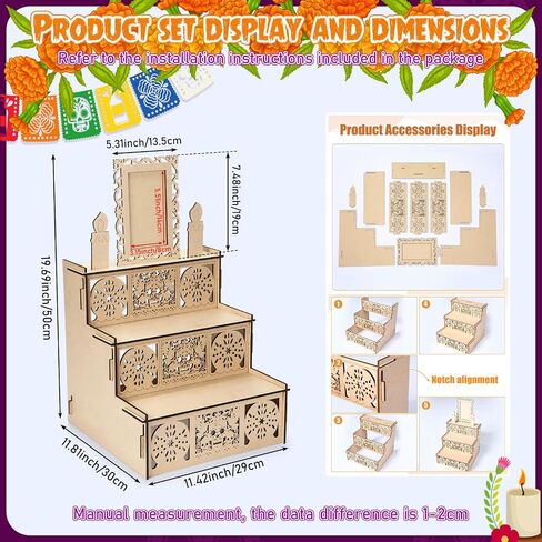 Jetec 28 قطعة Dia De Los Muertos الديكور مذبح Ofrenda Wood Shadow Box يوم الموتى ديكور مع 1 مذبح Ofrenda 20 زهرة القطيفة 4.92 قدم مضاءة القطيفة جارلاند 6 فراشة (كلاسيكية، كبيرة) in Saudi Arabia
