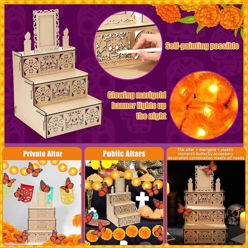Jetec 28 قطعة Dia De Los Muertos الديكور مذبح Ofrenda Wood Shadow Box يوم الموتى ديكور مع 1 مذبح Ofrenda 20 زهرة القطيفة 4.92 قدم مضاءة القطيفة جارلاند 6 فراشة (كلاسيكية، كبيرة) in Saudi Arabia