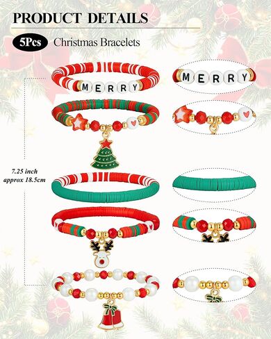5 عبوات من أساور عيد الميلاد للنساء من خرز الطين وزينة عيد الميلاد مجموعة أساور الصداقة القابلة للتكديس من أجل هدايا عيد الميلاد ومفاجأة تخزين الهدايا in Kuwait