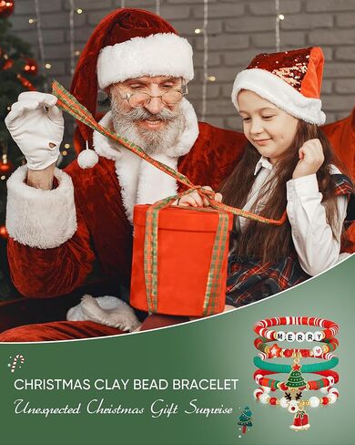 5 عبوات من أساور عيد الميلاد للنساء من خرز الطين وزينة عيد الميلاد مجموعة أساور الصداقة القابلة للتكديس من أجل هدايا عيد الميلاد ومفاجأة تخزين الهدايا in Kuwait