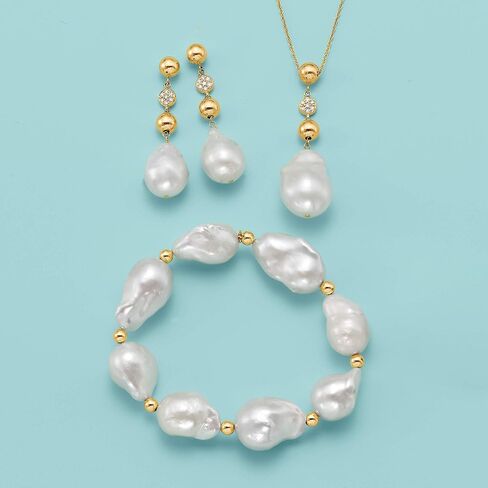 Ross-Simons 13-14mm Cultured Baroque Pearl Stretch Bracelet With 14kt Yellow Gold in Saudi Arabia