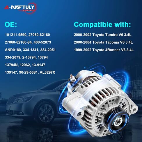 Alternator Replacement for 2000 2001 2002 2003 2004 Toyota Tacoma V6 3.4L, 1999-2002 Toyota 4Runner, 00-02 Toyota Tundra, Car Alternator Replace 27060-65160, 101211-9590, AND0180 in Saudi Arabia