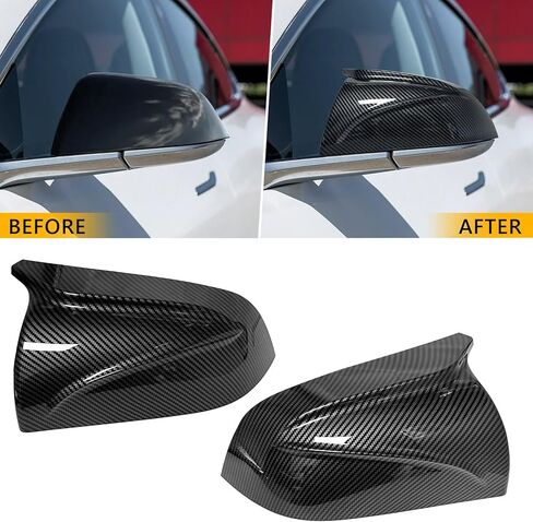 TOPUS Pair Side Mirror Cover Caps Replacement for Tesla Model 3 2018-2024 Ox Horn Style Car Exterior Reversing Rear View Mirror Housing Left & Right Carbon Fiber in Kuwait