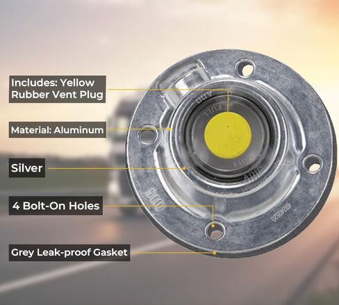 Mytee Products 6 Pack 3434009 Aluminum Trailer Hub Cap with Yellow Rubber Plugs & Gasket - 6 Holes HubCap with Side Pipe Plugs Gaskets for Trailer Axle Replaces 343-4009 19-QJ-313 342-009 8299 CHR1643 in Saudi Arabia