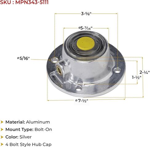 Mytee Products 6 Pack 3434009 Aluminum Trailer Hub Cap with Yellow Rubber Plugs & Gasket - 6 Holes HubCap with Side Pipe Plugs Gaskets for Trailer Axle Replaces 343-4009 19-QJ-313 342-009 8299 CHR1643 in Saudi Arabia