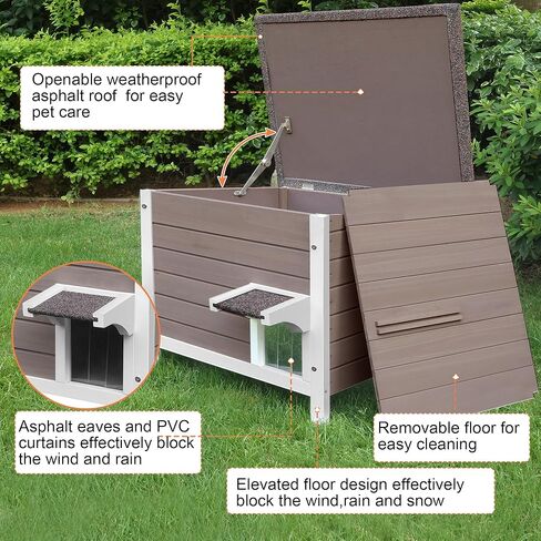Deblue Ourdoor Cat House, 100% Insulated Cat Houses for Outdoor Cats, Weatherproof feral cat house with All-Round Foam, Wooden Cat Shelter for Multiple Cats (Insulated Cat House with Mat) in Kuwait