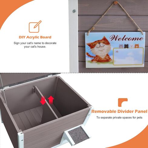 Deblue Ourdoor Cat House, 100% Insulated Cat Houses for Outdoor Cats, Weatherproof feral cat house with All-Round Foam, Wooden Cat Shelter for Multiple Cats (Insulated Cat House with Mat) in Kuwait