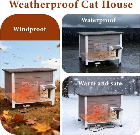 Deblue Ourdoor Cat House, 100% Insulated Cat Houses for Outdoor Cats, Weatherproof feral cat house with All-Round Foam, Wooden Cat Shelter for Multiple Cats (Insulated Cat House with Mat) in Kuwait