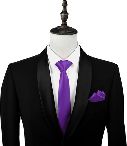 DecTwig Elegant 2.35" (6cm) Men's Skinny Black Tie and Pocket Square - For Men's Formal Events in Saudi Arabia