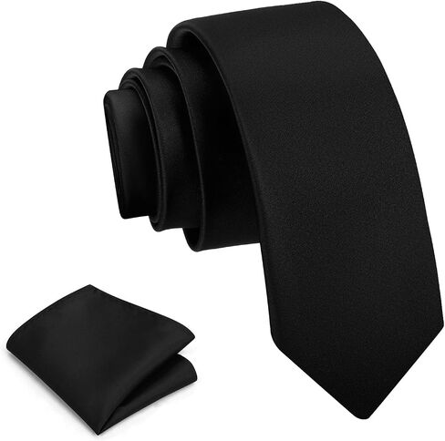 DecTwig Elegant 2.35" (6cm) Men's Skinny Black Tie and Pocket Square - For Men's Formal Events in Saudi Arabia