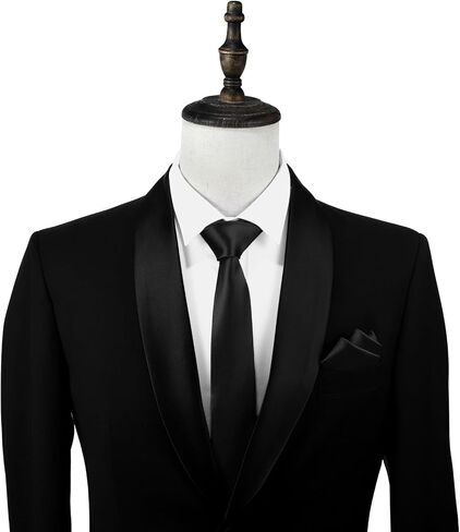 DecTwig Elegant 2.35" (6cm) Men's Skinny Black Tie and Pocket Square - For Men's Formal Events in Saudi Arabia