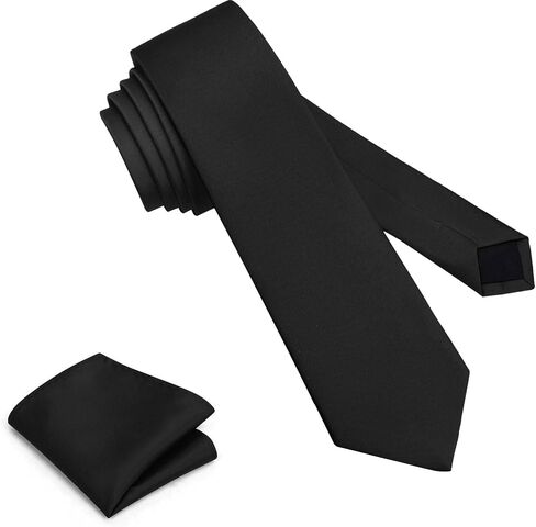 DecTwig Elegant 2.35" (6cm) Men's Skinny Black Tie and Pocket Square - For Men's Formal Events in Saudi Arabia