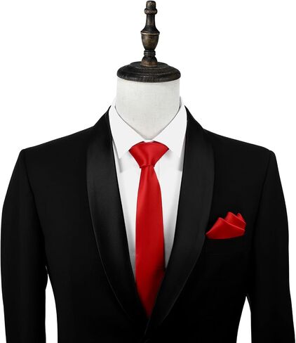DecTwig Elegant 2.35" (6cm) Men's Skinny Black Tie and Pocket Square - For Men's Formal Events in Saudi Arabia