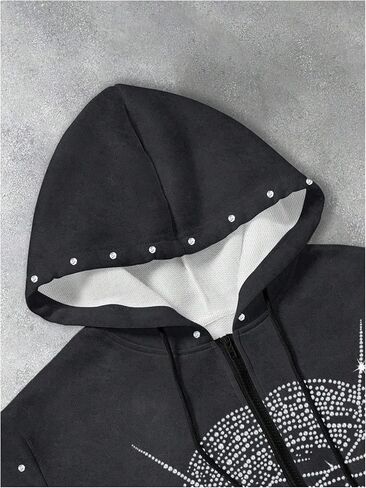 SOLY HUX Men's Y2k Zip Up Hoodie Rhinestone Sparkly Graphic Hooded Sweatshirt Jacket Grunge Streetwear in Saudi Arabia