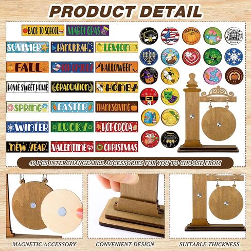 41 Pcs Interchangeable Seasonal Mini Standing Sign Farmhouse Interchangeable Welcome Wood Sign Interchangeable Seasonal Decor Decorative Wooden Holiday Table Sign for Home Table Decor in Kuwait