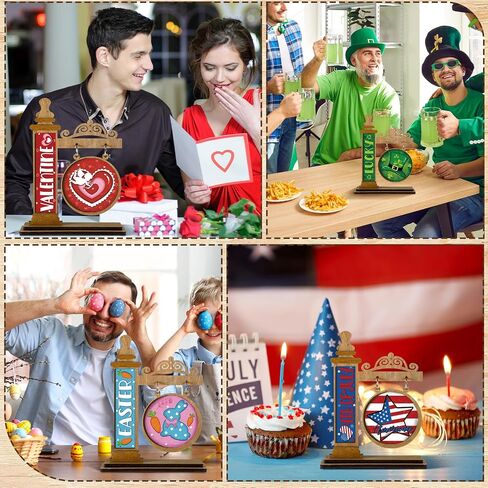 41 Pcs Interchangeable Seasonal Mini Standing Sign Farmhouse Interchangeable Welcome Wood Sign Interchangeable Seasonal Decor Decorative Wooden Holiday Table Sign for Home Table Decor in Kuwait