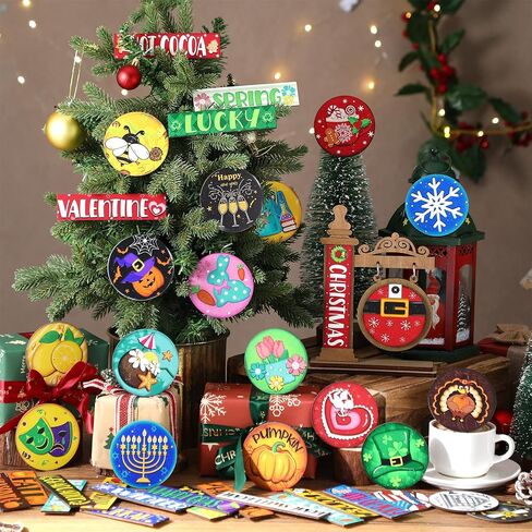 41 Pcs Interchangeable Seasonal Mini Standing Sign Farmhouse Interchangeable Welcome Wood Sign Interchangeable Seasonal Decor Decorative Wooden Holiday Table Sign for Home Table Decor in Kuwait