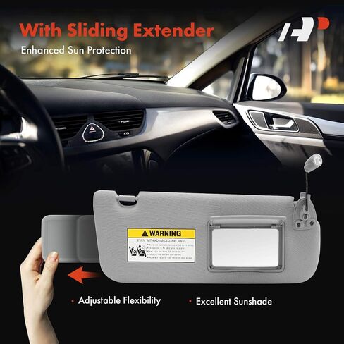 واقي الشمس من الجانب الأيسر للسائق A-Premium متوافق مع Nissan Murano 2009 2010 2011 2012 2013 2014 - مع مرآة فانيتي، مع ضوء فانيتي، مع امتداد منزلق، لون رمادي - يستبدل 964011AA1B in Kuwait