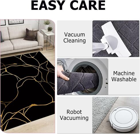 Marble Rugs for Living Room: 6x9 Feet Abstract Black and Gold Marble Area Rug Non Slip Washable Carpet Floor Mat for Bedroom Dorm Kitchen Classroom Dining Room Hallway in Saudi Arabia