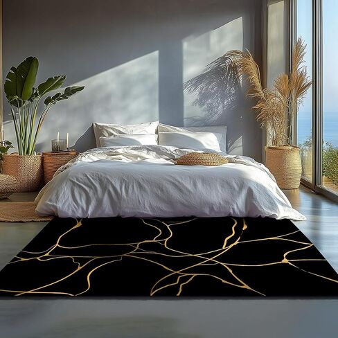 Marble Rugs for Living Room: 6x9 Feet Abstract Black and Gold Marble Area Rug Non Slip Washable Carpet Floor Mat for Bedroom Dorm Kitchen Classroom Dining Room Hallway in Saudi Arabia