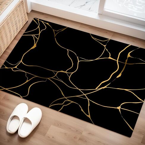 Marble Rugs for Living Room: 6x9 Feet Abstract Black and Gold Marble Area Rug Non Slip Washable Carpet Floor Mat for Bedroom Dorm Kitchen Classroom Dining Room Hallway in Saudi Arabia