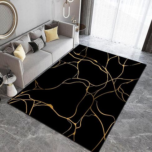 Marble Rugs for Living Room: 6x9 Feet Abstract Black and Gold Marble Area Rug Non Slip Washable Carpet Floor Mat for Bedroom Dorm Kitchen Classroom Dining Room Hallway in Saudi Arabia