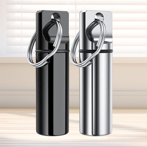 2-Pack Mini Pill Box Keychain - Waterproof Aluminum Alloy Pill Holder for Travel & Daily Use(Black Silver) in Saudi Arabia
