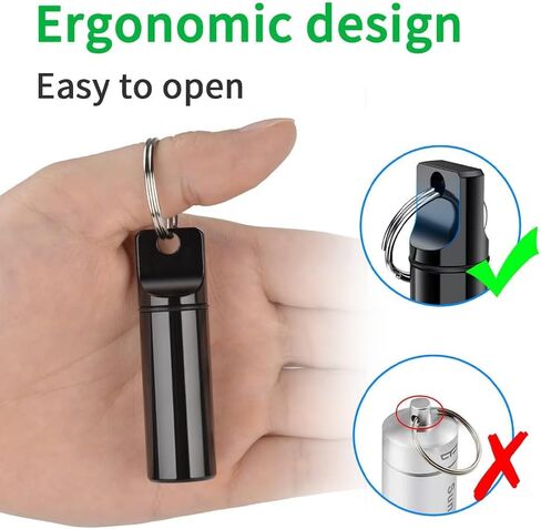 2-Pack Mini Pill Box Keychain - Waterproof Aluminum Alloy Pill Holder for Travel & Daily Use(Black Silver) in Saudi Arabia
