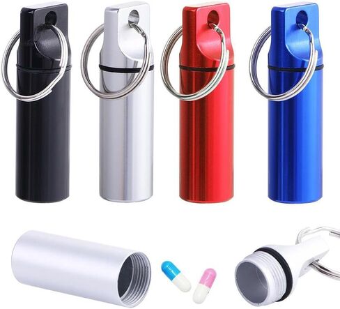 2-Pack Mini Pill Box Keychain - Waterproof Aluminum Alloy Pill Holder for Travel & Daily Use(Black Silver) in Saudi Arabia