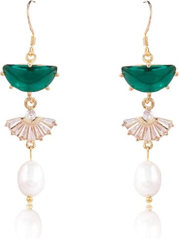 Art Deco Earrings – Emerald Green Drop Chandelier Jewelry for Women, 1920s Vintage Bridal & Wedding Statement Sterling Silver Earrings in Kuwait