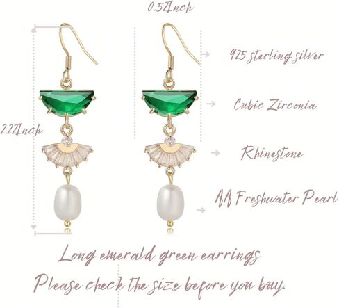 Art Deco Earrings – Emerald Green Drop Chandelier Jewelry for Women, 1920s Vintage Bridal & Wedding Statement Sterling Silver Earrings in Kuwait