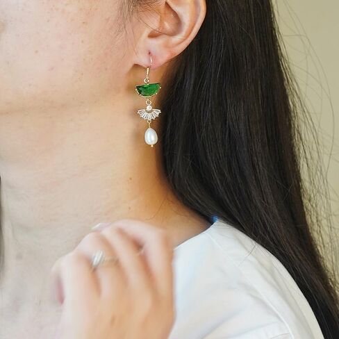 Art Deco Earrings – Emerald Green Drop Chandelier Jewelry for Women, 1920s Vintage Bridal & Wedding Statement Sterling Silver Earrings in Kuwait