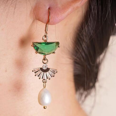 Art Deco Earrings – Emerald Green Drop Chandelier Jewelry for Women, 1920s Vintage Bridal & Wedding Statement Sterling Silver Earrings in Kuwait