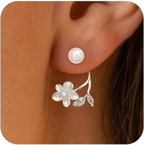 Pearl Earrings for Women, 14k Pearl Drop Dangle Earrings Gold Earrings for Women Trendy Cute Prom Bridal Earring Flower Long Earring Wedding Jewelry in Saudi Arabia