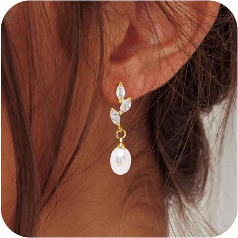 Pearl Earrings for Women, 14k Pearl Drop Dangle Earrings Gold Earrings for Women Trendy Cute Prom Bridal Earring Flower Long Earring Wedding Jewelry in Saudi Arabia