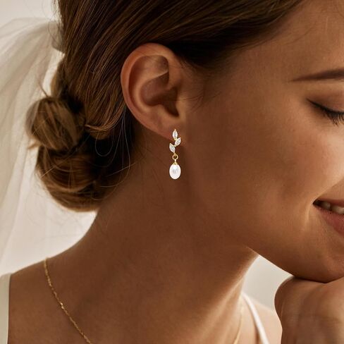 Pearl Earrings for Women, 14k Pearl Drop Dangle Earrings Gold Earrings for Women Trendy Cute Prom Bridal Earring Flower Long Earring Wedding Jewelry in Saudi Arabia