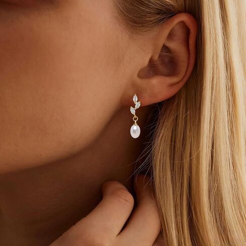 Pearl Earrings for Women, 14k Pearl Drop Dangle Earrings Gold Earrings for Women Trendy Cute Prom Bridal Earring Flower Long Earring Wedding Jewelry in Saudi Arabia