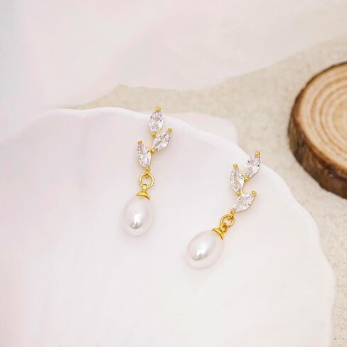 Pearl Earrings for Women, 14k Pearl Drop Dangle Earrings Gold Earrings for Women Trendy Cute Prom Bridal Earring Flower Long Earring Wedding Jewelry in Saudi Arabia