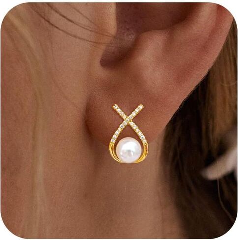 Pearl Earrings for Women, 14k Pearl Drop Dangle Earrings Gold Earrings for Women Trendy Cute Prom Bridal Earring Flower Long Earring Wedding Jewelry in Saudi Arabia