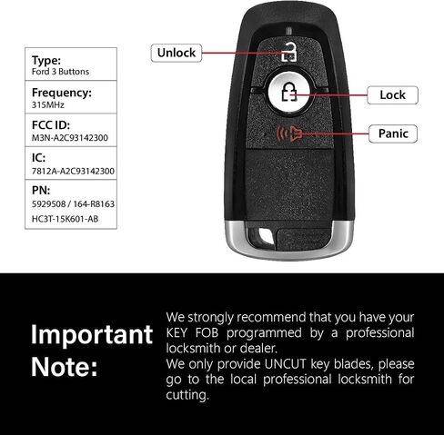 بديل لـ 2019 2020 2021 2022 Ford Bronco Ecosport Edge Explorer F-150 F-250 F-350 Fusion Ranger Key Fob Remote Control M3N-A2C93142300 3 أزرار 315 ميجاهرتز in Kuwait