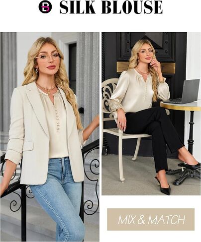 Blooming Jelly Womens Silk Dressy Casual Blouses Button Down Long Sleeve Shirts Satin Business Casual Tops Work Outfits 2025 in Saudi Arabia