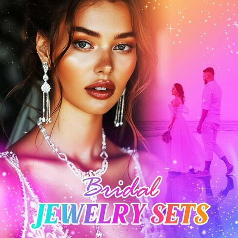 GORAIS Silver Rhinestone Prom Wedding Jewelry Set Formal Bridal Necklace Sets for Women and Brides in Saudi Arabia