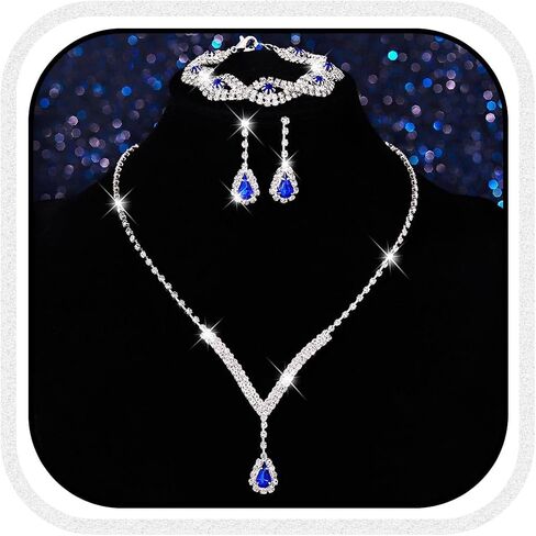 GORAIS Silver Rhinestone Prom Wedding Jewelry Set Formal Bridal Necklace Sets for Women and Brides in Saudi Arabia