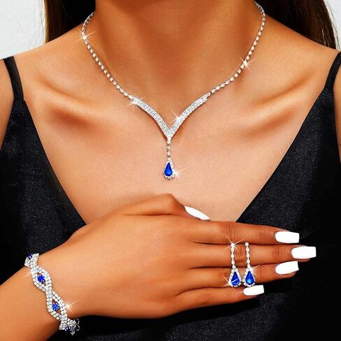 GORAIS Silver Rhinestone Prom Wedding Jewelry Set Formal Bridal Necklace Sets for Women and Brides in Saudi Arabia