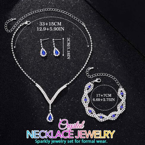 GORAIS Silver Rhinestone Prom Wedding Jewelry Set Formal Bridal Necklace Sets for Women and Brides in Saudi Arabia