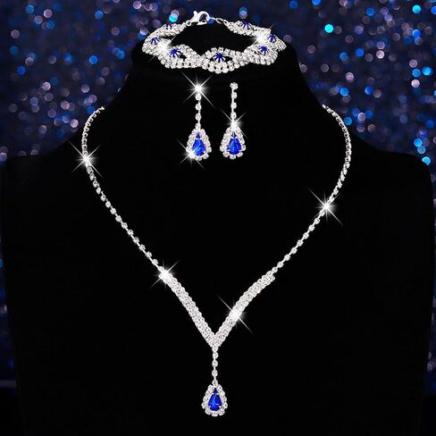 GORAIS Silver Rhinestone Prom Wedding Jewelry Set Formal Bridal Necklace Sets for Women and Brides in Saudi Arabia