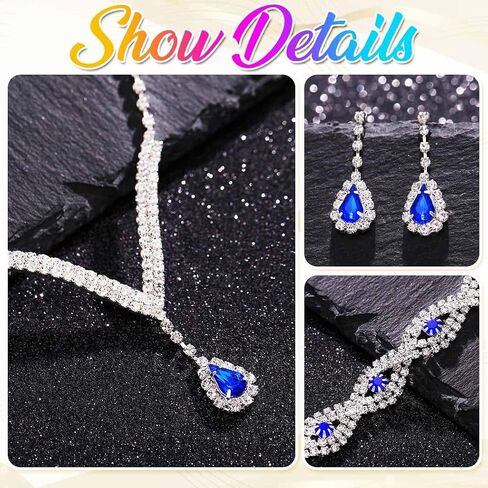 GORAIS Silver Rhinestone Prom Wedding Jewelry Set Formal Bridal Necklace Sets for Women and Brides in Saudi Arabia