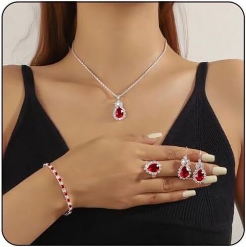 Sparkling Rhinestone Necklace Earrings Bracelet Ring Set for Women Vintage Multicolor Zircon Bridal Jewelry Set Crystal Chain Necklace Bracelet Wedding Prom Formal Costume Accessories in Kuwait