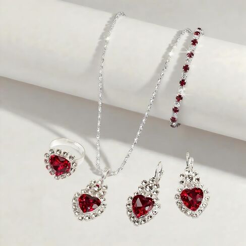 Sparkling Rhinestone Necklace Earrings Bracelet Ring Set for Women Vintage Multicolor Zircon Bridal Jewelry Set Crystal Chain Necklace Bracelet Wedding Prom Formal Costume Accessories in Kuwait